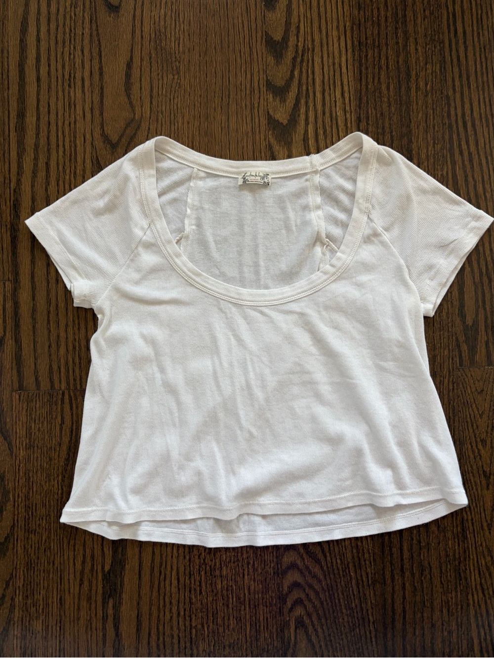 Free People White Scoop Crop Short Sleeve Top